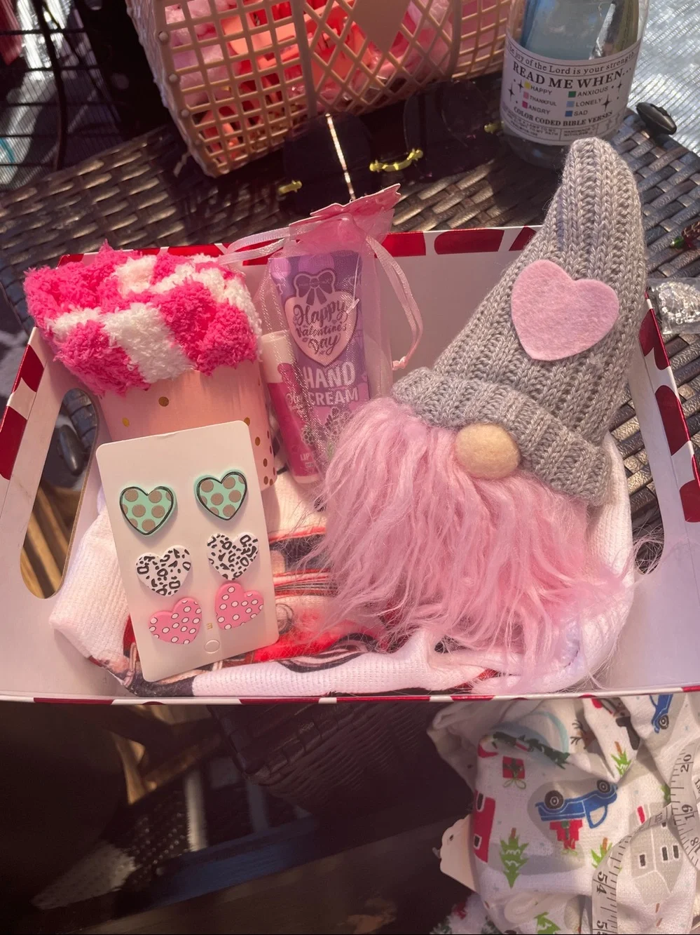 Pink Knit Gnome Gift Set with Heart Earrings